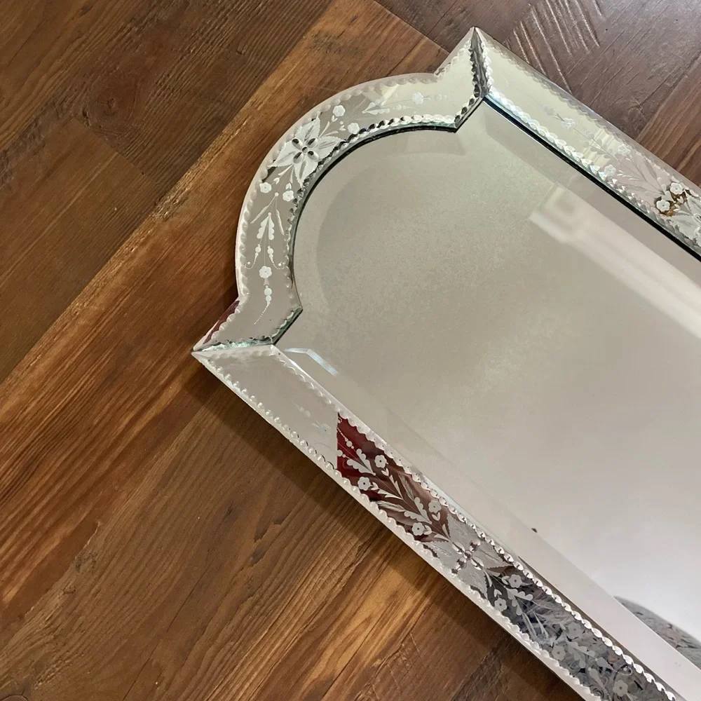 Antiqued Mirror with Art Detailed